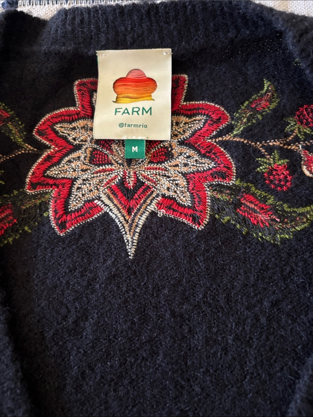 FARM Rio Black Cardigan with Red, Green and Cream Floral Embroidery - Picture 2 of 12